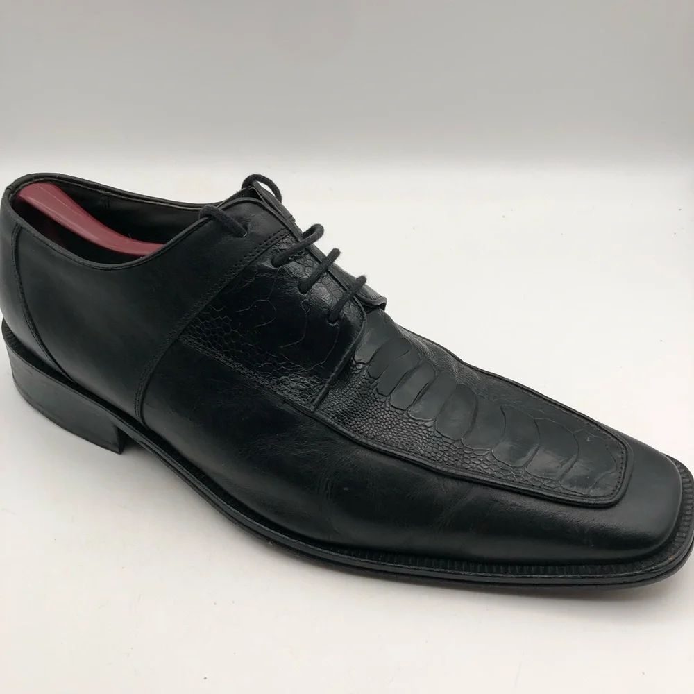 David Eden Regis Men's Size 13 Black Ostrich‎ Exotic Oxford Shoes